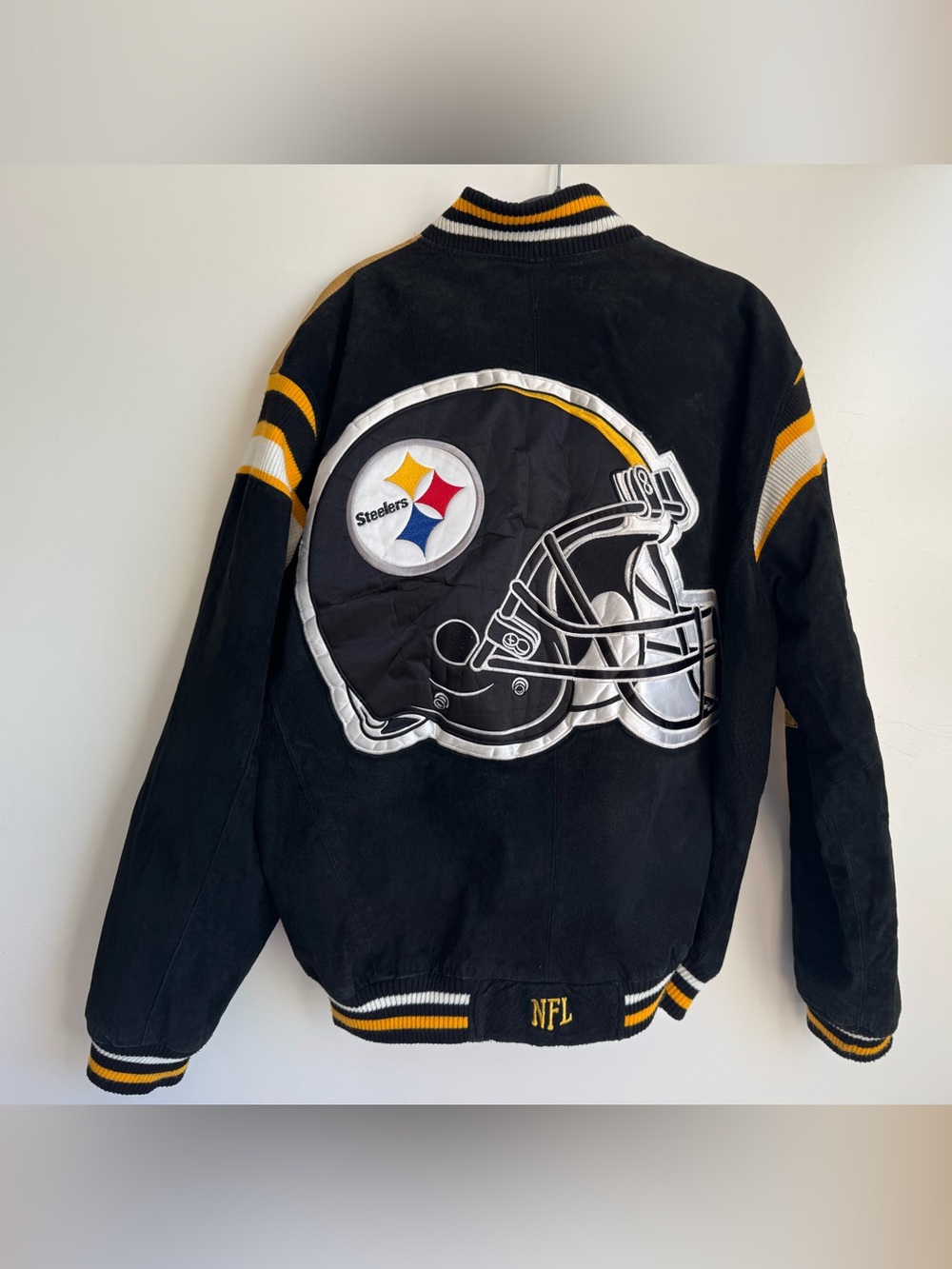 NFL Pittsburgh Steelers Vintage Suede Leather Jacket Men XL Bomber Helmet RARE